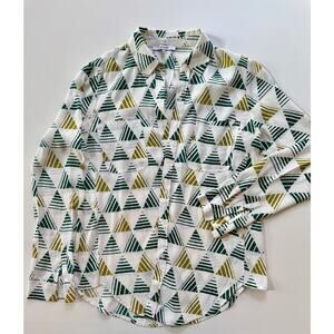 Ro & De Green White Triangle Print Long Sleeve Shirt Tunic‎ Style Size S